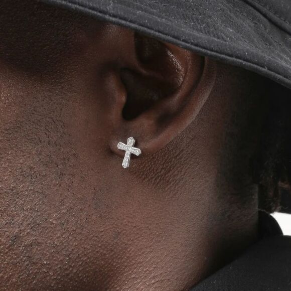 Silver Cross Stud Earrings - Picture 3 of 4